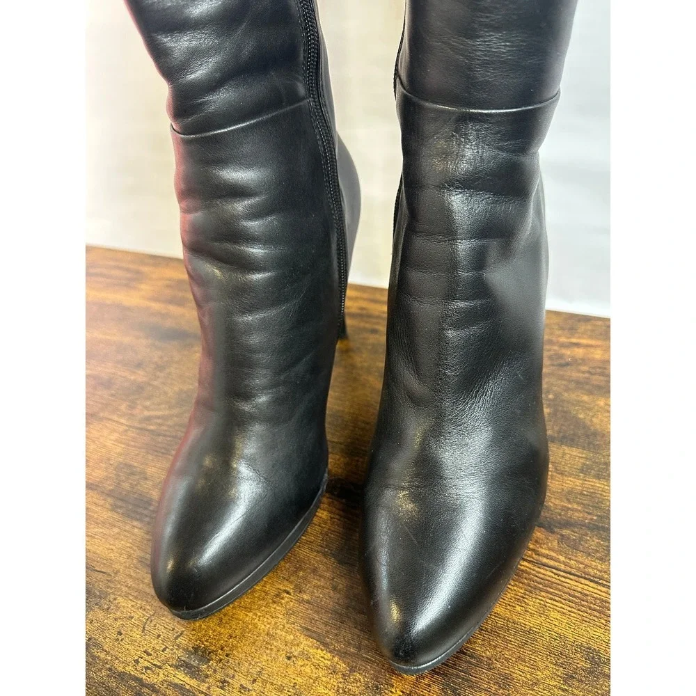 NINE WEST Quizme Black Soft Leather Platform Stiletto Heel Zip Tall Boot Size 11 - Picture 6 of 16